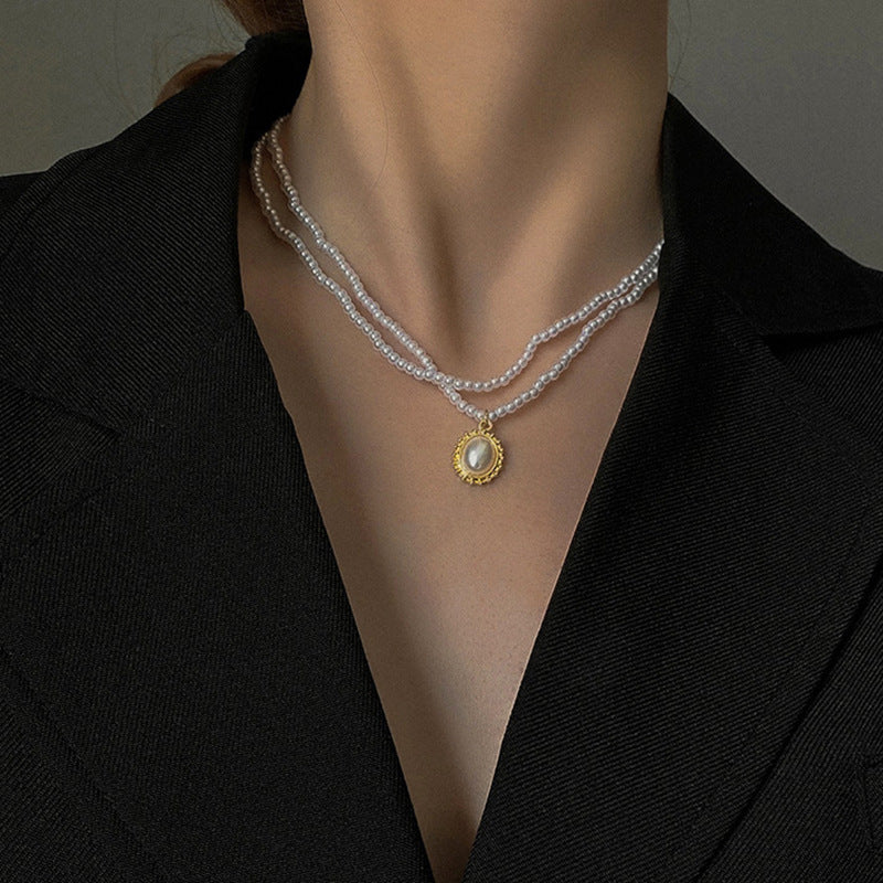 Versatile Minimalist Titanium Steel Pearl Pendant Necklace