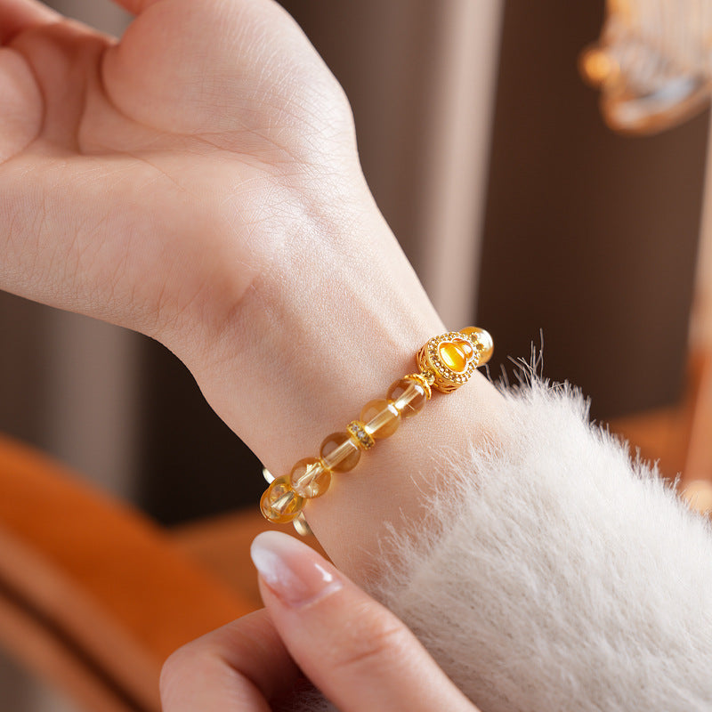 Sunlit Heart Gem Bracelet with golden crystal beads and heart-shaped zircon charm – Glazenya