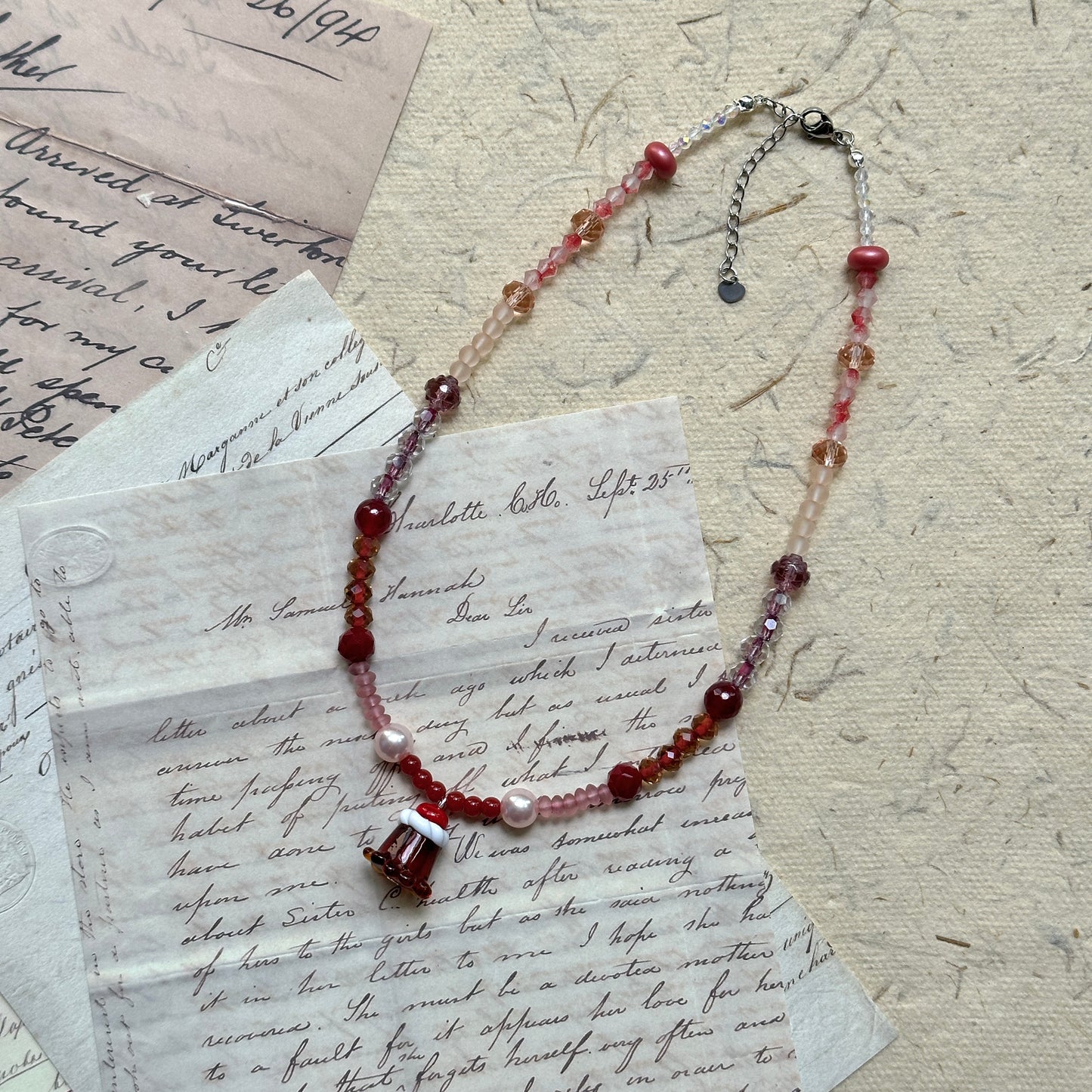 Model wearing Strawberry Pudding Charm Necklace, sweet everyday style