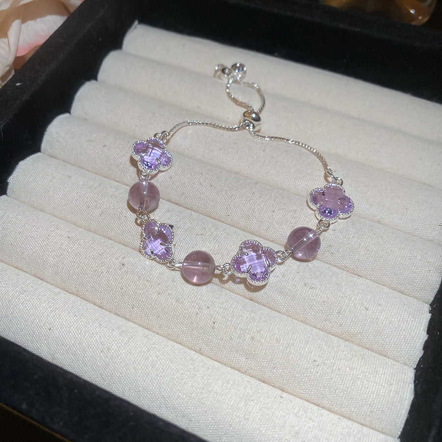 Radiant Flora Bead Bracelet with pink crystal and glass beads – Glazenya jewelry