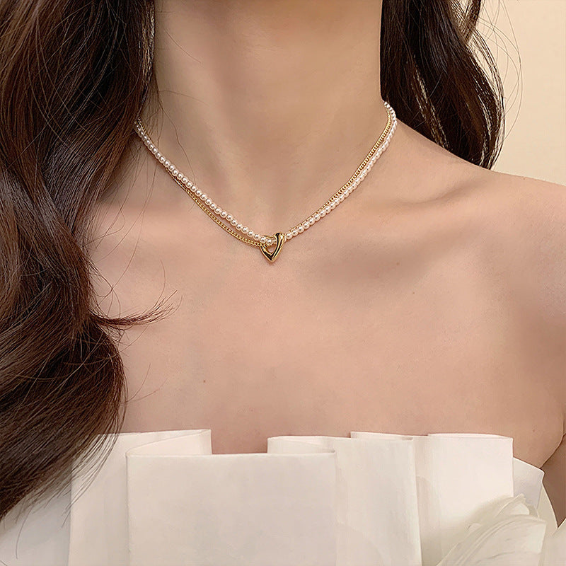 Pearl Heart Necklace Series – multiple double-layer variations displayed