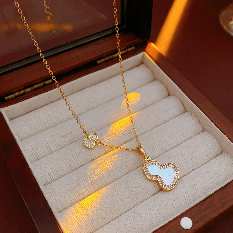 Glazenya Luck Charm Gourd Pendant Necklace — titanium steel stainless steel Chinese retro collarbone chain, light luxury jewelry symbolizing fortune