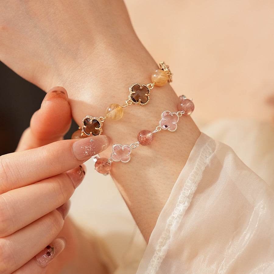 Radiant Flora Bead Bracelet with pink crystal and glass beads – Glazenya jewelry