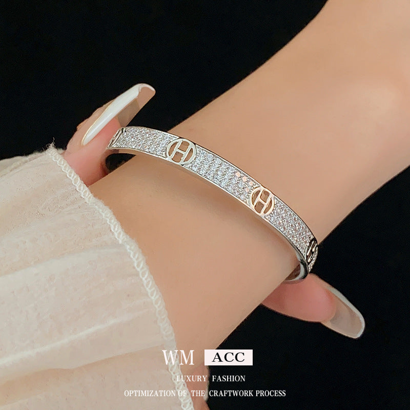 Zircon H Letter Open Bangle