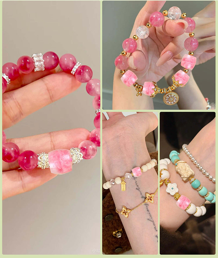 Pink chalcedony round beads, smooth polish, assorted 6–10 mm — Rosette Whisper.