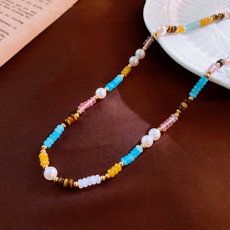 Baroque freshwater pearl colorful bead necklace and bracelet set – light luxury elegant women’s jewelry