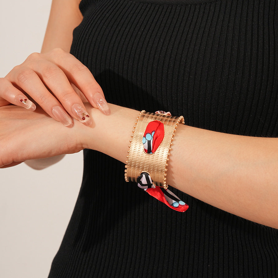 Silk Scarf Metal Cuff Bracelet