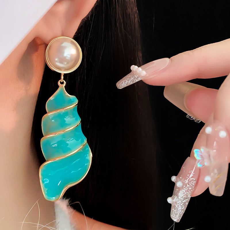 Lagoon Spiral Pearl Drop Earrings