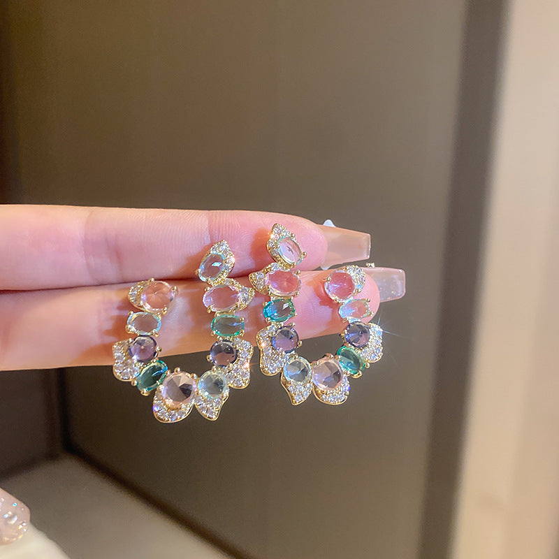 Exaggerated U-Shape Zircon Earrings with silver needle and sparkling zircon – light luxury statement jewelry