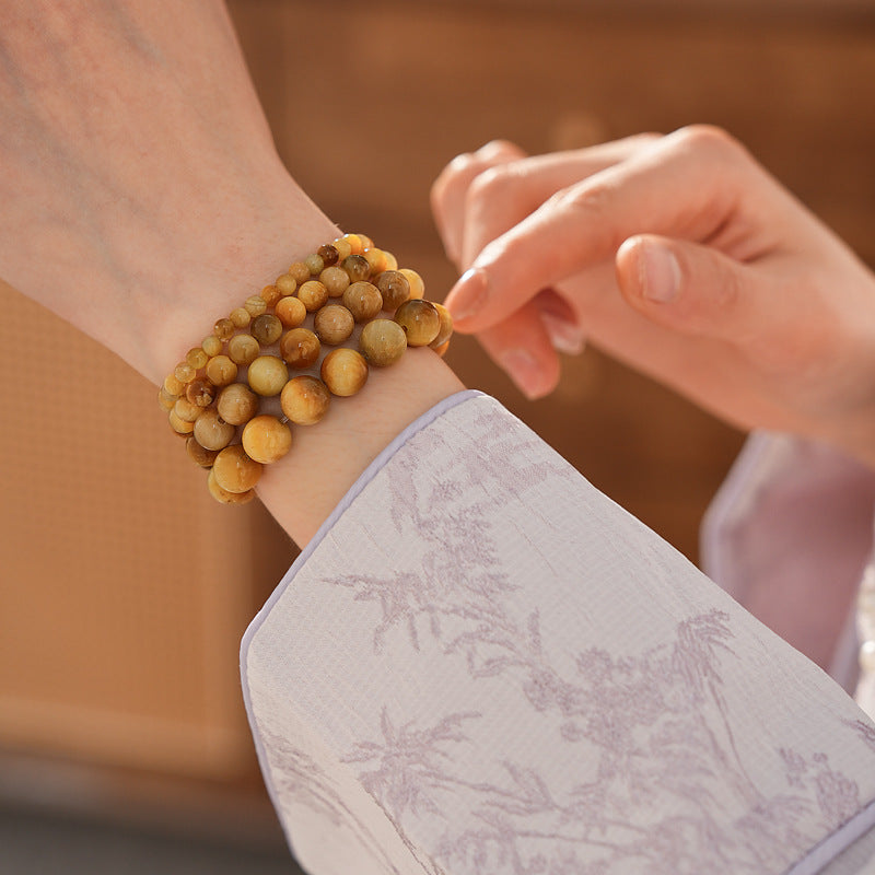 Golden Tiger Eye Bead Bracelet – natural polished stone beads on wrist