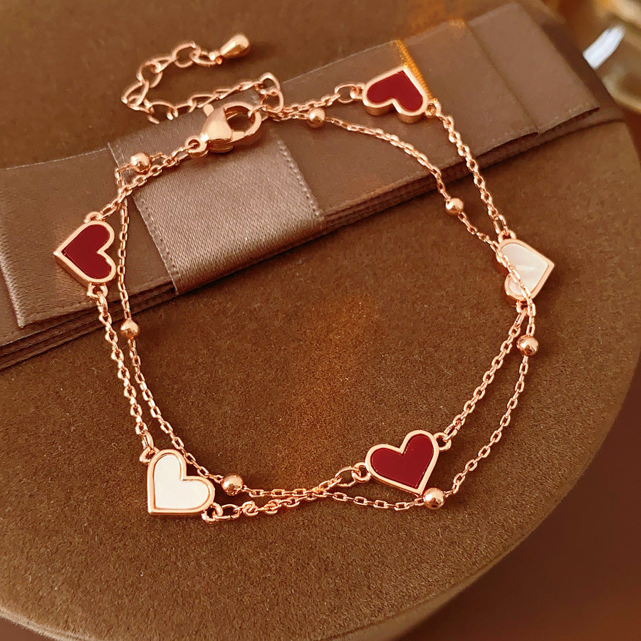 Rose gold heart pendant bracelet in French vintage style