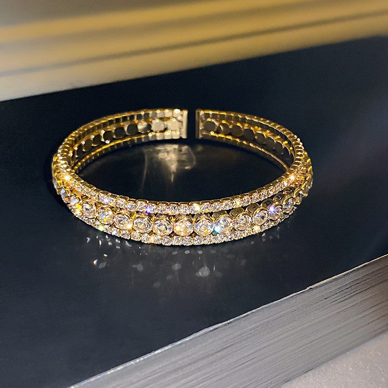 Gold-Plated Zircon Initial Bangle Series – Minimalist Open Circle Design