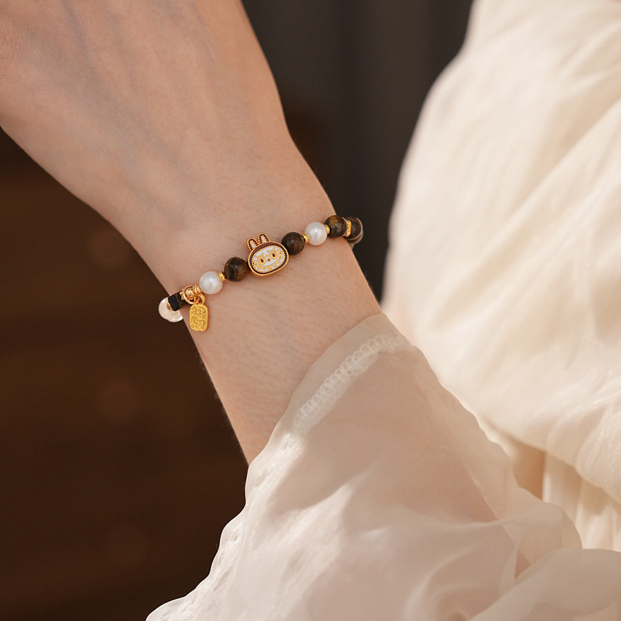 Tiger Eye Beaded Stretch Bracelet – Handmade Vintage Chic