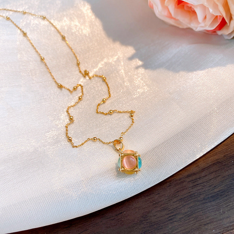 Cat’s Eye Letter Series – Gold-Plated Cylinder Pendant Necklaces with Zircon