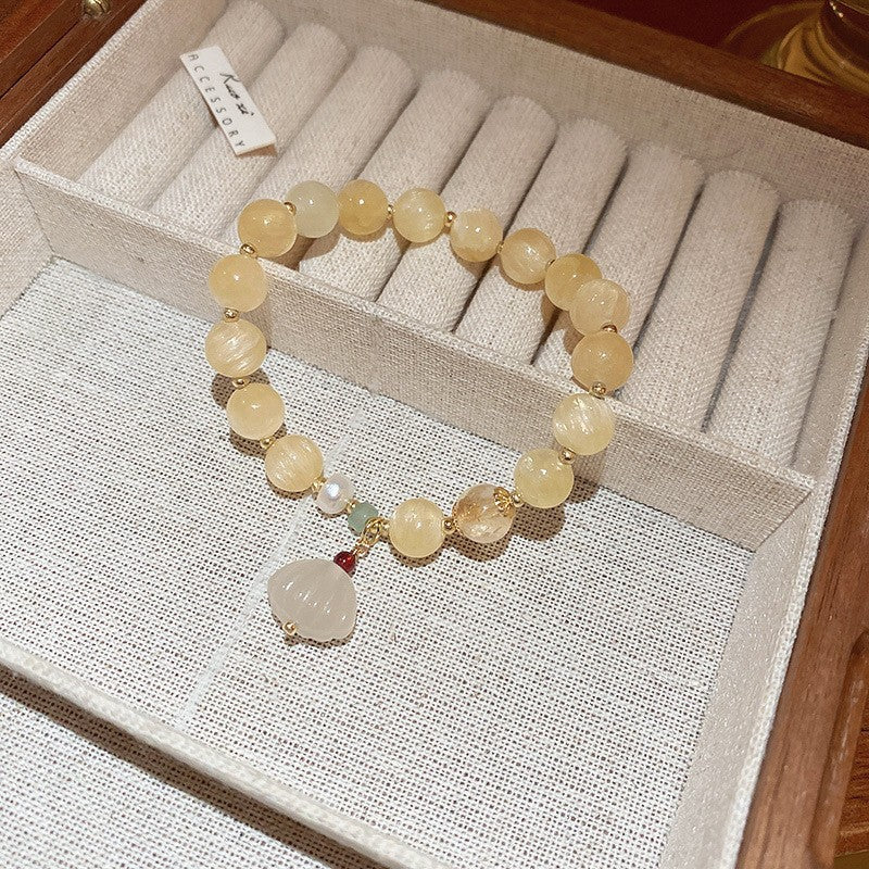 Oriental Crystal Bead Bracelet Series – Natural White & Yellow Gemstones, Retro Chic Elegance