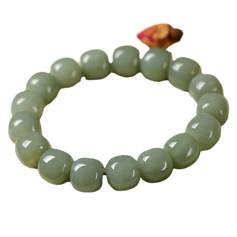 Premium azure-toned Hetian (nephrite) jade bracelet with smooth cube-like beads — Fortune Azure Hetian Jade Bracelet.