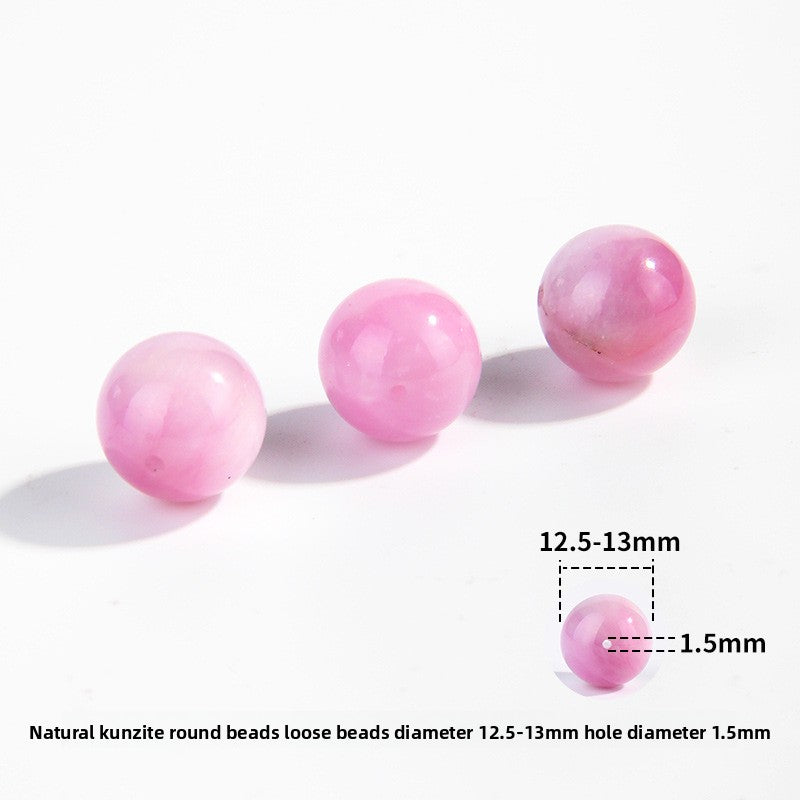 Pink-lilac kunzite round beads with silky glow, assorted 6–13 mm — Sakura Haze.