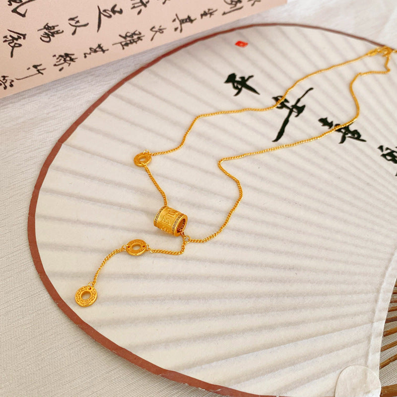 Cat’s Eye Letter Series – Gold-Plated Cylinder Pendant Necklaces with Zircon