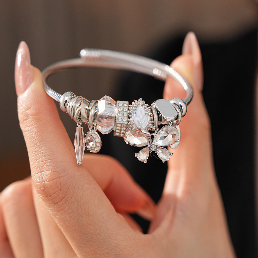 Glimmerwing Luxe Charm Bangle with butterfly and crystal charms – Glazenya jewelry