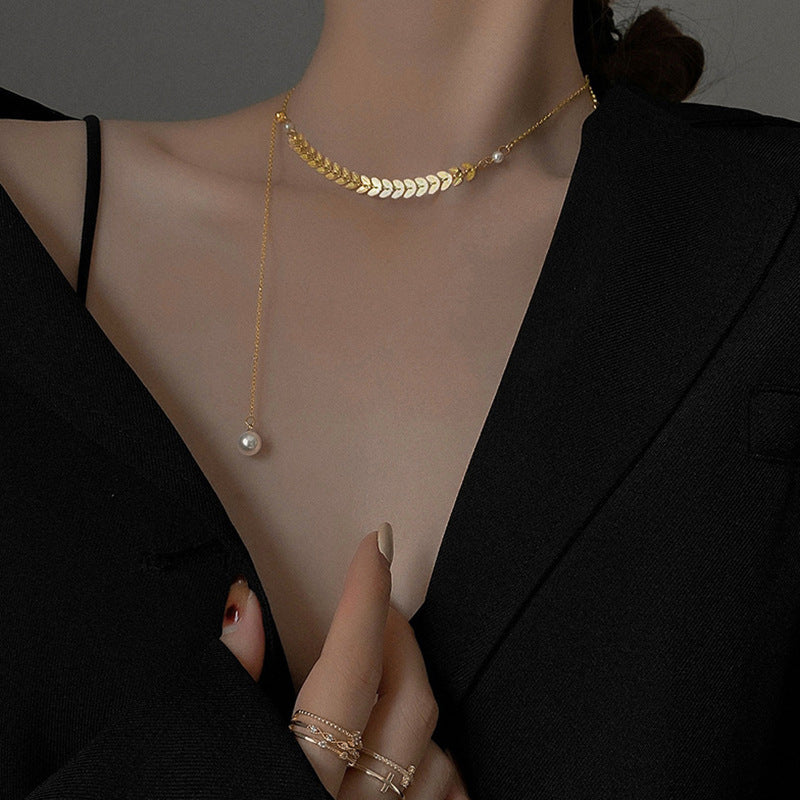 Versatile Minimalist Titanium Steel Pearl Pendant Necklace