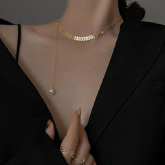Versatile Minimalist Titanium Steel Pearl Pendant Necklace