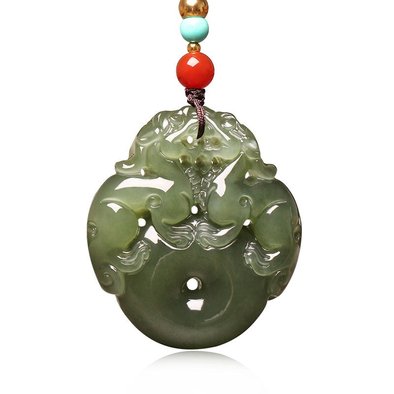Hand-carved Hetian (nephrite) jade Pi Xiu pendant in glossy celadon green — Fortune Guardian Hetian Jade Pendant.
