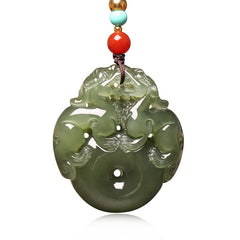 Hand-carved Hetian (nephrite) jade Pi Xiu pendant in glossy celadon green — Fortune Guardian Hetian Jade Pendant.