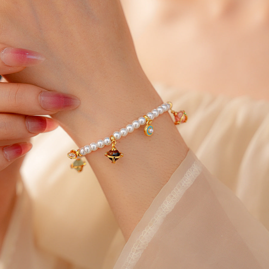 Fleur de Pearl Luxe Set with pearl necklace and matching zircon-accented bracelet, elegant and romantic