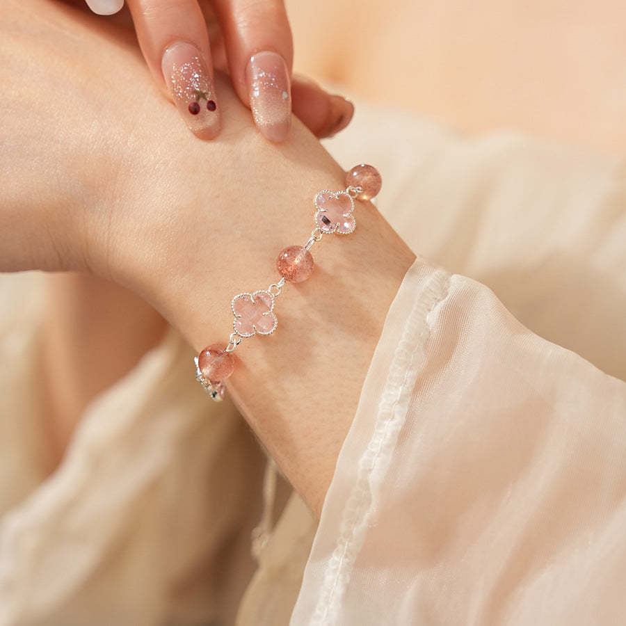 Radiant Flora Bead Bracelet with pink crystal and glass beads – Glazenya jewelry