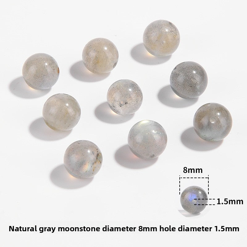 Gray moonstone round beads showing blue adularescence, polished, assorted 4/6/8/9 mm — Frostlit Moon.