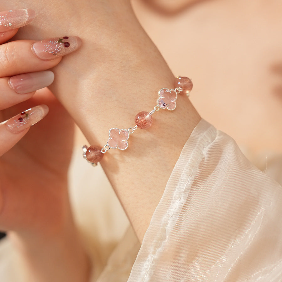 Radiant Flora Bead Bracelet with pink crystal and glass beads – Glazenya jewelry