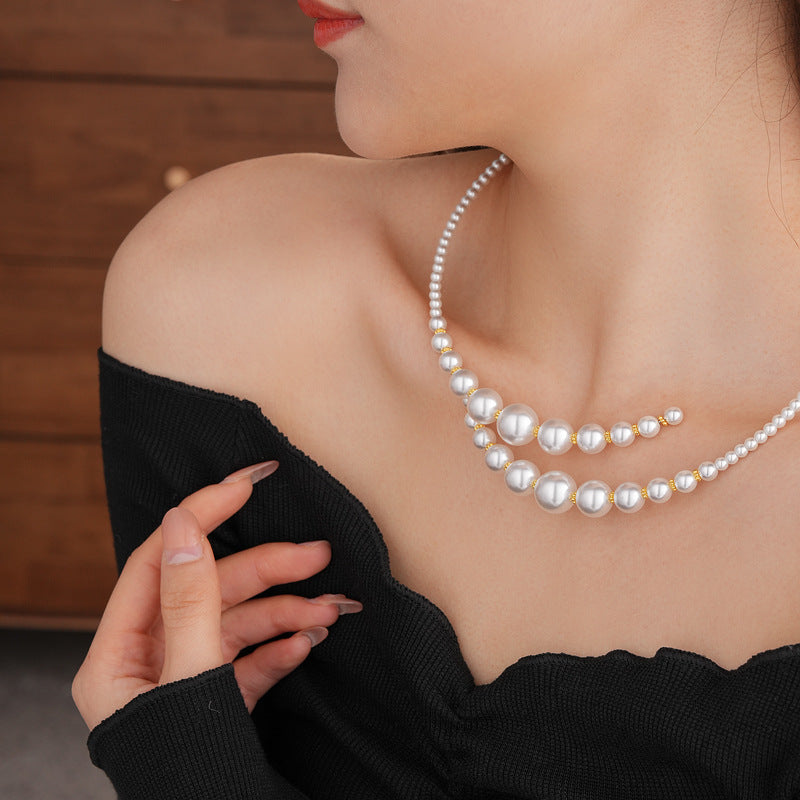 Irregular Cross Pearl Choker – French Light Luxury Fashion Necklace for Women