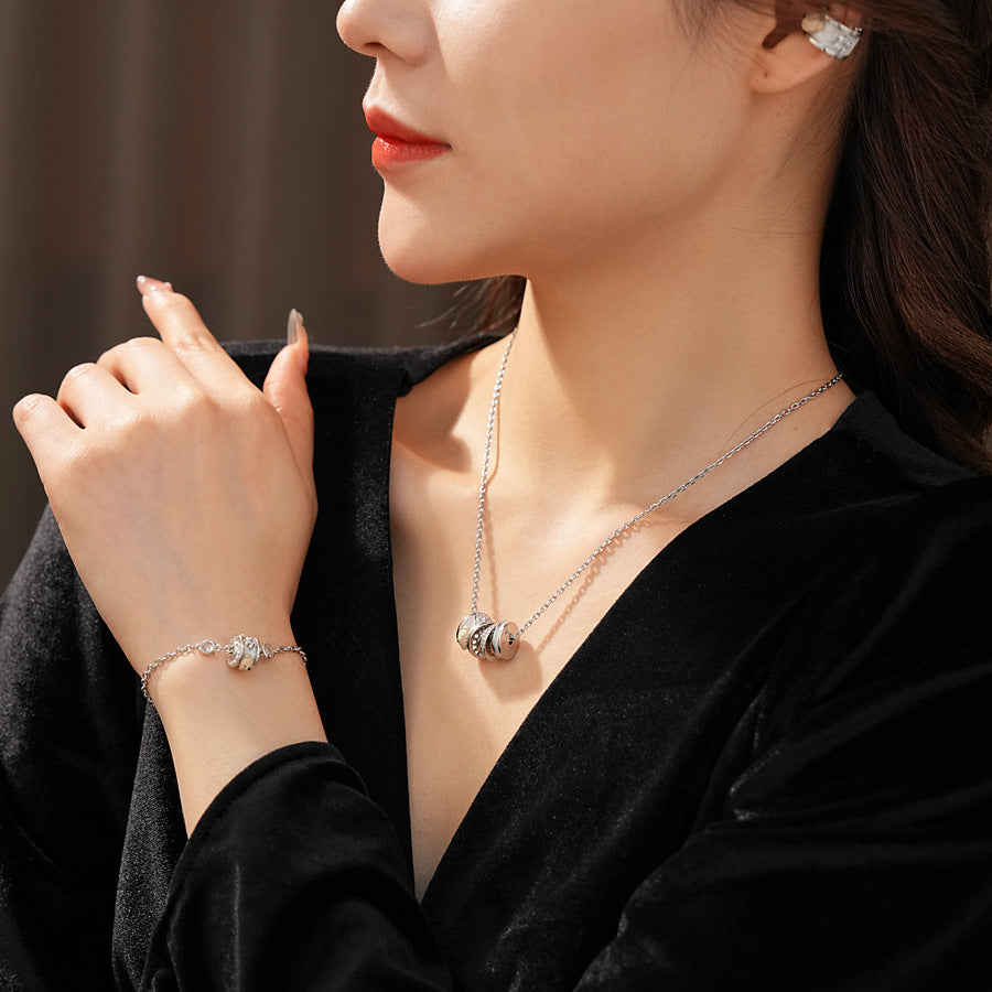 Ivory Glow Barrel Charm Collection – Necklace, Bracelet & Right-Ear Cuff