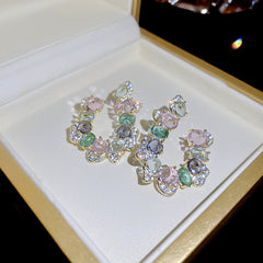Exaggerated U-Shape Zircon Earrings with silver needle and sparkling zircon – light luxury statement jewelry
