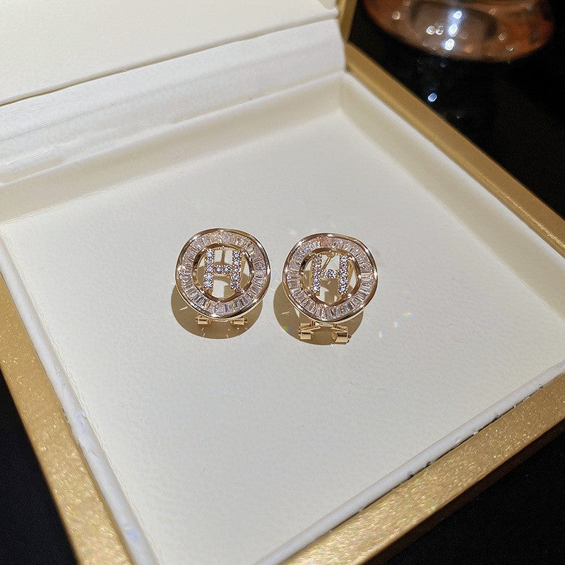 H Initial Shell & Zircon Series – Necklace, Ring & Earrings