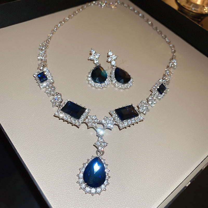 Glazenya Celestial Leaf Zircon Drop Jewelry Set — colorful water-drop zircon stones with leaf motifs; light-luxury necklace set with matching earrings and bracelet/ring variants