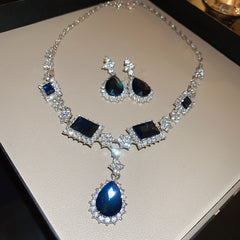 Glazenya Celestial Leaf Zircon Drop Jewelry Set — colorful water-drop zircon stones with leaf motifs; light-luxury necklace set with matching earrings and bracelet/ring variants