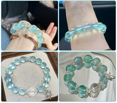 Watery mint-green fluorite round beads with translucent swirls — Mint Spring.