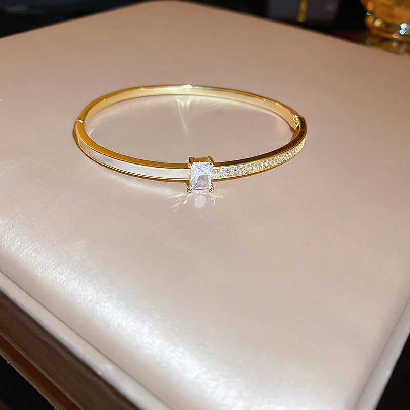 Dazzling Zircon Letter Bangle with copper base and zircon inlay – trendy cold chic jewelry
