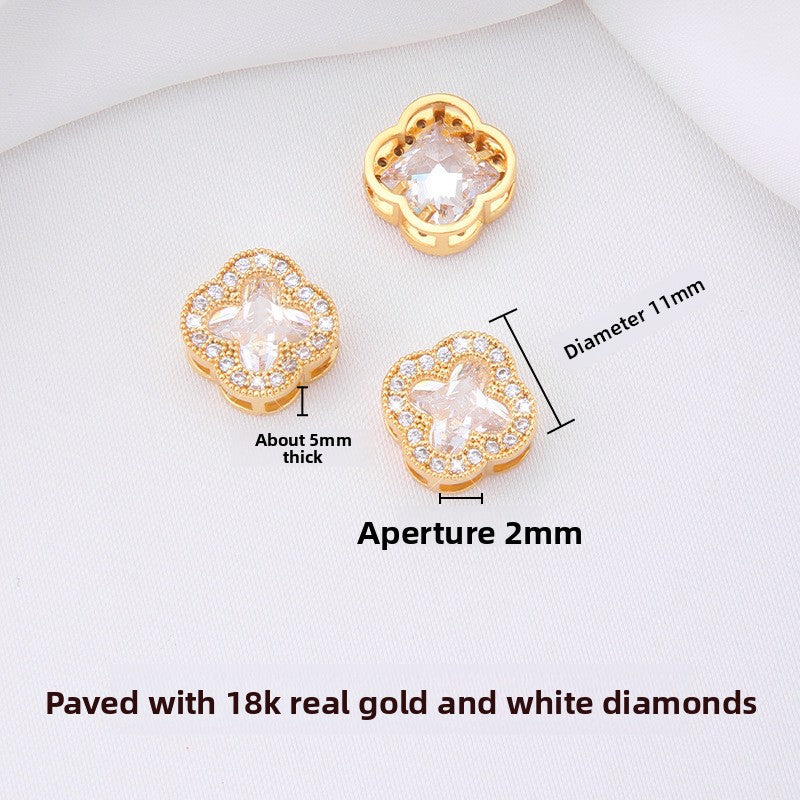 Luxe Quatrefoil spacer bead with pavé zircon halo (Ø11 mm, 2 mm hole).