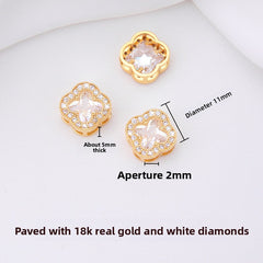 Luxe Quatrefoil spacer bead with pavé zircon halo (Ø11 mm, 2 mm hole).