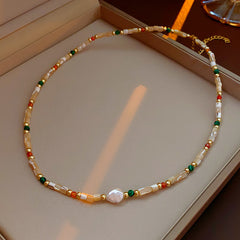 Baroque freshwater pearl colorful bead necklace and bracelet set – light luxury elegant women’s jewelry