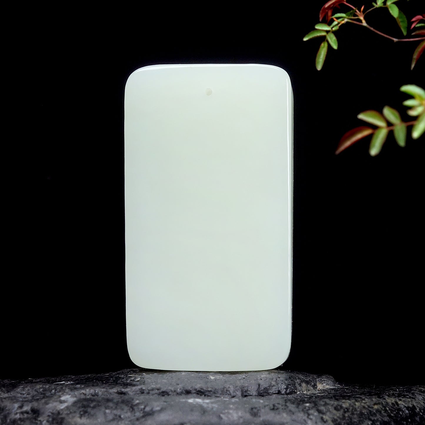 Hetian nephrite jade landscape plaque pendant – whispering pines carving, 51x28x8mm