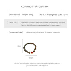 <div class="gz-desc">
  <p>Earthy and refined <strong>natural stone bracelet</strong> combining lush <strong>green ghost</strong> beads with smooth <strong>agate</strong>, accented by a warm red centerpiece and gold-tone spacers for a subtle touch of luxury.</p>

  <h3>Design Story</h3>
  <p>The <strong>Forest Ember Agate Bracelet</strong> evokes the calm of an ancient forest lit by a single ember. Mossy green tones bring grounding energy, while the red accent adds a gentle spark—balance between serenity an