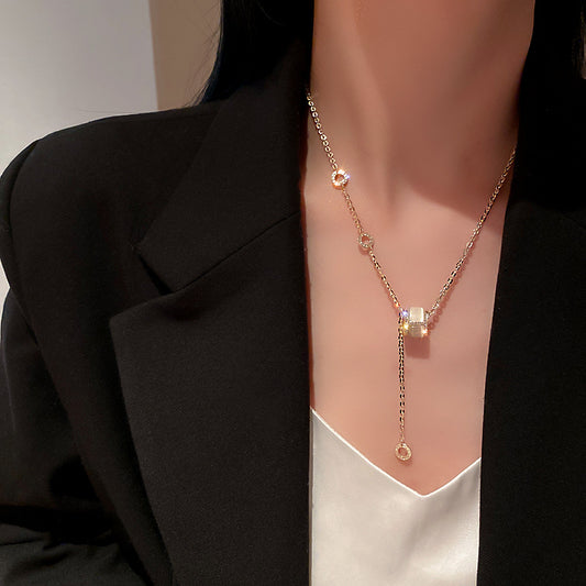 Cat’s Eye Letter Series – Gold-Plated Cylinder Pendant Necklaces with Zircon