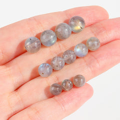 Gray moonstone round beads showing blue adularescence, polished, assorted 4/6/8/9 mm — Frostlit Moon.