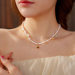 Fleur de Pearl Luxe Set with pearl necklace and matching zircon-accented bracelet, elegant and romantic