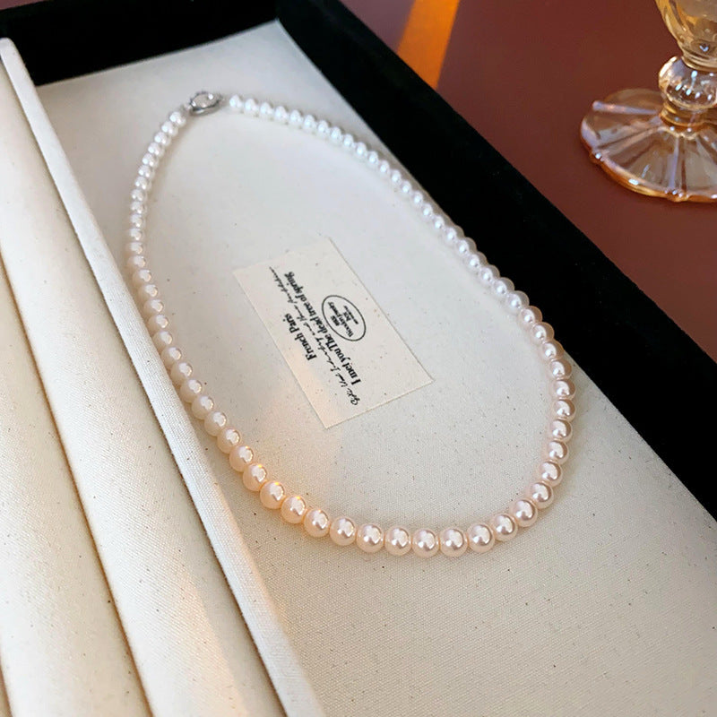 Rosélia Pearl Duo Necklace & Bracelet in rose-tinted pearls – French vintage chic jewelry

