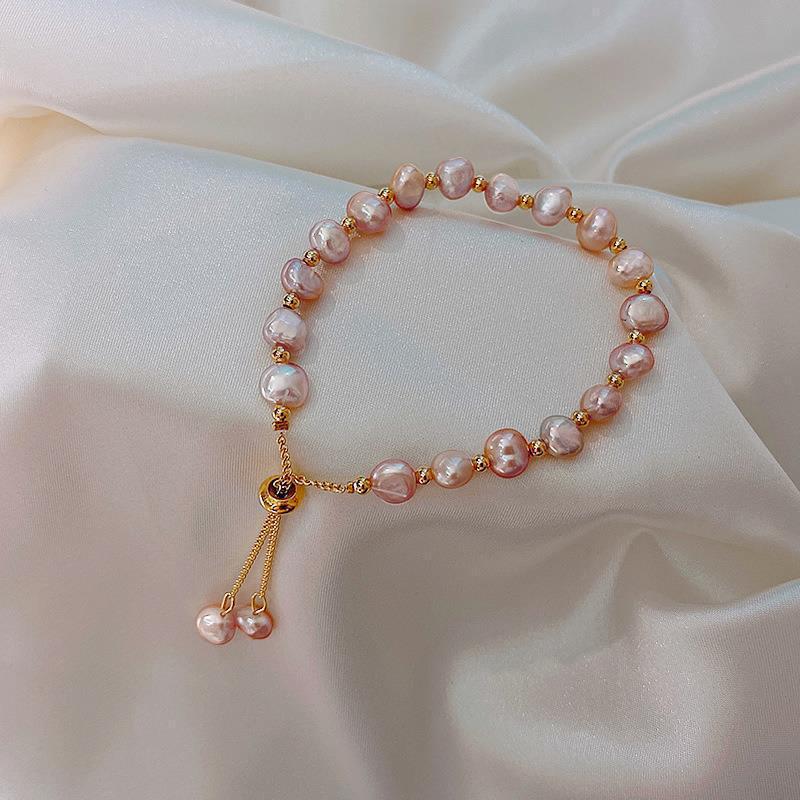 Rosélia Pearl Duo Necklace & Bracelet in rose-tinted pearls – French vintage chic jewelry
