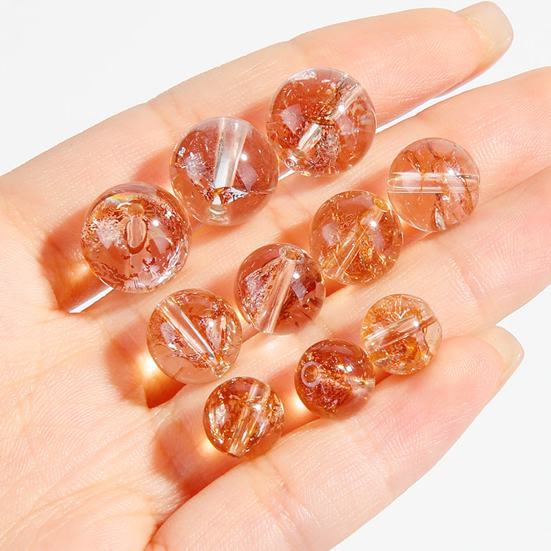 Clear crystal round beads with embedded gold foil and floral flakes — Gilded Bloom (8/10/12/14 mm).